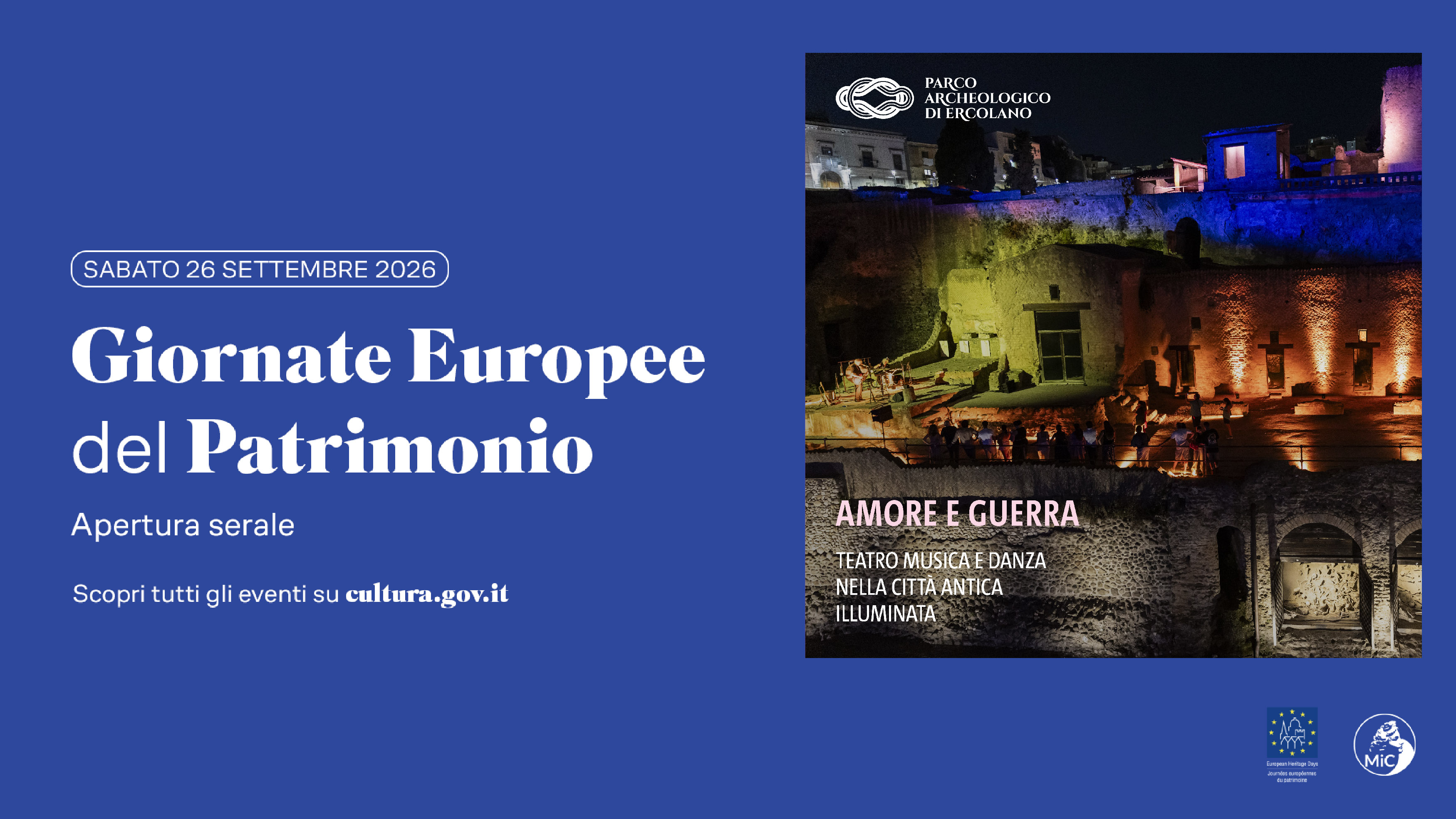 Le Giornate Europee del Patrimonio 2026 al Parco Archeologico di Ercolano, evento serale.